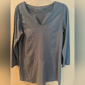 Eddie Bauer Embroidered Notch Neck Long sleeves Tunic 100% Cotton, Sz S Flawless